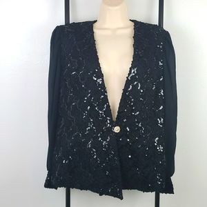 Vintage Desiree New York Sequin Embroidered Blazer Women Size 14 Black Y2K Chic